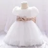 Kız Elbiseler LZH 2023 Bebek Düğün Doğum Günü Elbise Sekik Bowknot Kemer Tutu Çiçek Kısa Kollu Prenses Doğum Giysileri