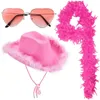 Berets Fashion Women Cowboy Hats Pink Cowgirl With Heart Sunglasses And Feather Boas For Wedding Party Halloween