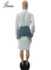 Zweiteiliges Kleid Joskaa Solides Revers Langarm Einreihiges Hemdkleid und unregelmäßiger Jeansrock Zweiteiliges Set Damen Süßes Straßenoutfit 230603