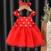 Abiti da ragazza Born Kids Big Bowknot Dress For Baby First Birthday Party Wear Red Dot Abito da battesimo Tutu Abbigliamento infantile