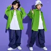 Stage Wear Boys Girls Green Jacket Hip Hop Set Kids Sportswear Dance Jeans Jazz Costume Clothes