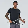 Ropa deportiva Original de fábrica con etiqueta de manga corta para hombre, ropa deportiva Lulu para entrenamiento, velocidad de carrera, ropa seca