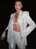 Kadın Suitler Blazers Taruxy Sliver Kadınlar İçin Için Sırp Setleri Takım El Takıcı ve Pantolon Setleri Blazer Femme Mujer Party 230603
