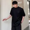 メンズTシャツsyuhgfaメンズ半袖Tシャツ夏シンプルなソリッドカラー刺繍モックネックTシャツ韓国ファッション