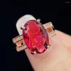 Cluster Rings 2 Layer Oval Red Crystal Ruby Gemstones Diamonds For Women 18k Rose Gold Filled Jewelry Bijoux Gifts Band Trendy Accessory