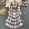 Casual Dresses Merchall Spring Summer Vintage Shirt Dress Women's Lapel Long Sleeve Retro Plaid Stripe Print Pleated Midi OL Vestidos