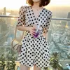 Women's polka dots dotted short sleeve v-neck sashes top and shorts twinset 2 pc pants suit SMLXL