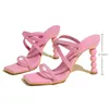 Sandaler 2023 Ny ankomst Stiletto High Heels Women Summer Square Toe Nightclub Party Kvinnliga modeskor 230511