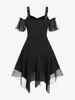 Dress Rosegal Gothic Grommet Lace Up Mini Dress Summer S5xl Black High Waist Cold Shoulder Mesh Handkerchief Aline Ruffles Dresses