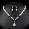 Necklace Earrings Set Charm White Pearl Crystal Gem Drop Dangle Earring Wedding Jewelry Woman's Elegant Bridal Banquet Gift Accessories