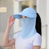 Breda randen hattar bärbara sommarkvinnor som är löstagbara ansiktsskydd Sunshade Hat Outdoor Cycling Mask UV Sunscreen Cap