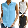 Blouses pour femmes femmes sans manches col travail solide été haut boutonné chemise affaires décontracté tunique 10CD