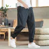 Men's Pants Chinese Style Harem Thin Breathable Cotton Linen Coil Buckle Stripe Oversized Casual Lantern Trousers Male Streetwear