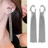 Stud Earrings Light Luxury Pleated Zircon Double Layer Tassel Chain Ear Clip Female Temperament Exaggerated Show Face Small