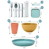 Ensembles de vaisselle paille de blé motif Vertical ensemble de vaisselle ménage créatif bol tasse vaisselle plate cadeau Portable