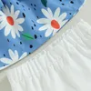 Conjuntos de roupas moda infantil bebê meninas agasalhos verão sem manga floral colete babados regata branca shorts calças 2 peças