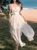 Повседневные платья 2023 Летняя элегантная вечеринка Макси платье Варнидос Винтажные женщины без рукавов с одной кусочкой леди белый дизайн