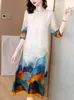 Klänning sommar modeljus tryck naturlig siden midi klänning kvinnor boho elegant casaul strandklänning 2023 koreansk bodycon fest nattklänning