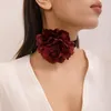 Tour de cou fleur Rose large cravate colliers tissu matériel sangle bijoux cadeau pour femmes fille fête de mariage