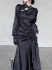 Kleid Frau Elegante Schwarz Langarm Bandage Sexy Gothic Damen Cheongsam Chinesische Enge Y2k Club Party Split Kleider