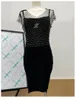 Tanks H80&S90 New Women Shiny Diamente Crystal Clear Glass Rhinestone Mesh Tank Tops Female Sexy Blouse Sewing See Through Trim Vest