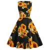 Casual Dresses Women's Vintage Sleeveless Cotton 50s Style Retro Print Dinner Formal Dress With Belt Evening Gowns Sleeves