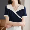 Blouses pour femmes Shintimes Blusa Feminina chemise femmes à manches courtes 2023 été élégant ample col en V en mousseline de soie hauts bureau dames vêtements