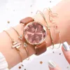 ساعة معصم 5 مجموعة Stucke مجموعة Luxus Frauen Uhr Marmber Mode Damen Leder Quarz armbanduhr Geschenk Relogio feminino