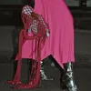 Robes décontractées automne hiver femmes à manches longues grand ourlet une ligne solide rose conception Simple femme Chic Streetwear Maxi