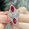 Cluster Rings Vintage Marquise Cut Ruby Gemstone Ring Luxury 925 СВИЛЬНАЯ СЕРИНА