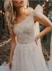 2023 Bohemian Wedding Dresses One Shoulder Lace Appliques A Line Beach Bridal Gowns Sweep Train Boho Abiti Da Sposa Wedding Dress