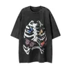 TKPA Butterfly Skull Print Wash Short Sleeve T-Shirt Men's Hip Hop High Street Par Top