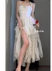 Casual Kleider 2023 Sommer Elegante Party Maxi Kleid Vestidos Vintage Frauen Ärmellose Strap Einteilige Dame Weiß Design