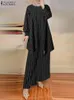 Vestido 2023 zanzea feminino muçulmano dubai turquia abaya calças define 2 pçs moda listrado conjuntos de correspondência solto roupas islâmicas agasalho urbano