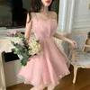 Casual Dresses Pink Harajuku Fairycore Dress Women Elegant Lace Sling Prom Korean Fashion Y2k Aesthetic Alt Vintage Clothes