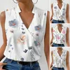 Damesblouses Opstaande kraag V-hals Mouwloos zomervest Kruisomslag Dunne zweetabsorptie Dames bloemenprint los T-shirt