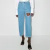 Jeans de mujer Verano lavado de algodón de mujer cintura alta en forma de corazón ahueca hacia fuera con incrustaciones de diamantes jeans de nueve puntos y2k moda pantalones de pierna recta 230603