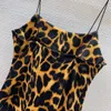 2023 Summer New Strap Dress Small Fragrant Hot Gold Leopard Pattern Sexy Spicy Girl Coat Wrapped Hip Strap Long Dress