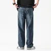 Mäns jeans baggy män brett ben mörkblå denim byxor raka klippa överdimensionerade koreanska stilbyxor för kläder jean
