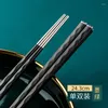 Chopsticks 5 par/ställ in kinesisk stil rostfritt stål metall med presentförpackning som inte är halkig återanvändbar pinnar bordsartiklar köksverktyg