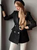 Ternos femininos Dabuwawa Primavera Outono Blazer Frisado Feminino Estilo Hepburn Tweed Patchwork Jaquetas Casaco Preto Terno Jaqueta 2023 DF1DOT004