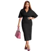 Plusstorlekar Wuhe Elegant Women V Neck Wrap Batswing Sleeve Midi Bodycon Maxi Long Dress OL 2023 Summer Party Evening Evening