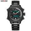 WEIDE Mens Sport Auto Datum Week Display Digitale Quartz Roestvrij Stalen Band Riem Polshorloge Zwarte Klok Relogio Masculino Hour309R