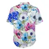 Camisas casuais masculinas Aquarela Flor Azul Meia-Noite Roxo Floral Camisa de Férias Havaí Blusas Elegantes Estampa Masculina Tamanho Grande