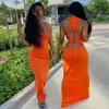 Casual Jurken Voor Vrouw Streetwear Sexy Lace Up Mouwloze Backless Maxi Jurk Vierkante Kraag Effen Kleur Lange Bodycon Jurken