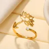 Anéis de casamento zircão lótus anillos aço inoxidável para mulheres cor de ouro zircônia anel de dedo flor joias presentes