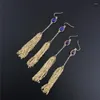 Dangle Oorbellen Licht Geel Goud Kleur Water Drop Amethisten Kristal Met Kwasten Lapis Lazuli Sieraden