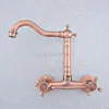 Bathroom Sink Faucets Antique Red Copper Brass Double Cross Handles Swivel Spout Kitchen Tub Faucet Mixer Water Taps Tsf861