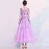 Stage Wear Robe de danse de salon violet à manches longues Strass Compétition Adulte Femmes Prom Valse Tango Danse Vêtements VDB6813