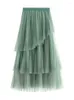 Jupes 2023 Vintage longue plissée Tulle jupe mode femmes été coréen irrégulière maille taille haute robe de bal femme femme vêtements